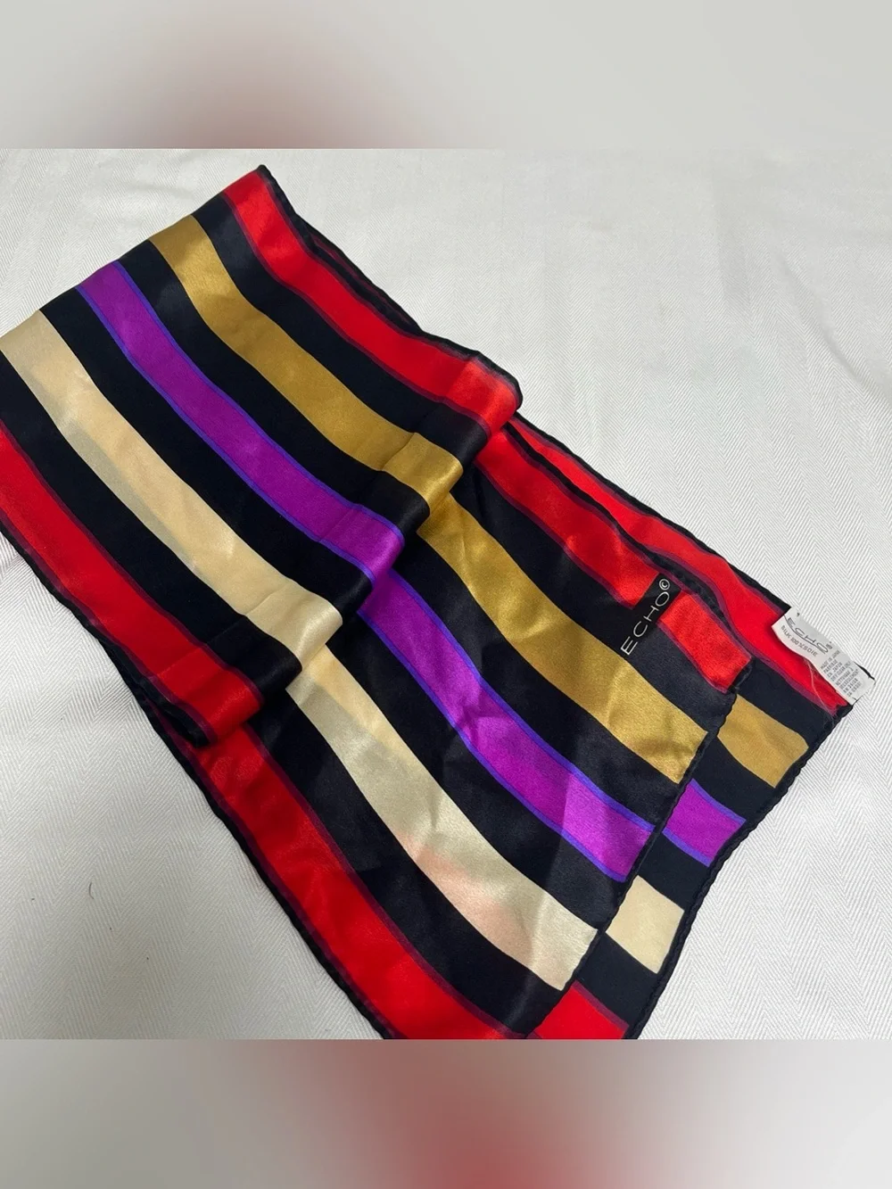 Vintage Echo 100% Silk Scarf Mod 60s/70s Long Striped Bold Japan  44”x8”